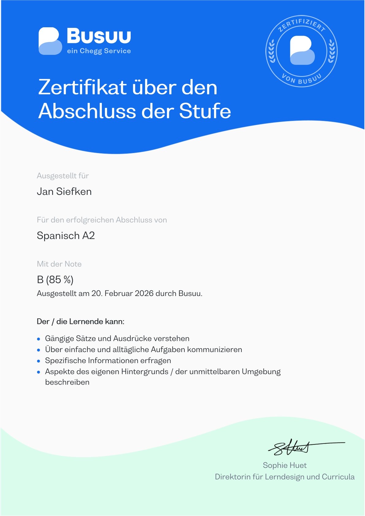 Spanisch A2 bestanden